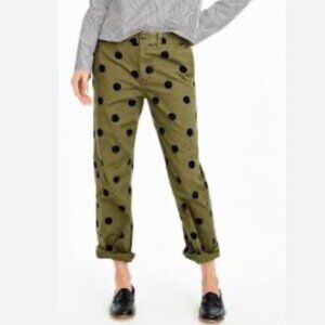 J. Crew Chinos 14 Olive Green & Black Polka Dot Size 14